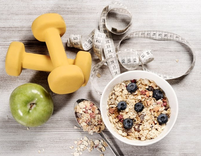 Exercise equipment and nutritious food to maintain good health.